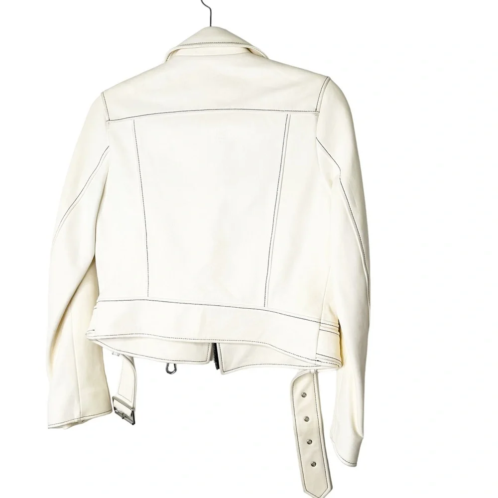 Sandro Edwin White Sheep Leather Cropped Motorcycle Jacket A1A Moto Size Small/6 - Picture 9 of 15